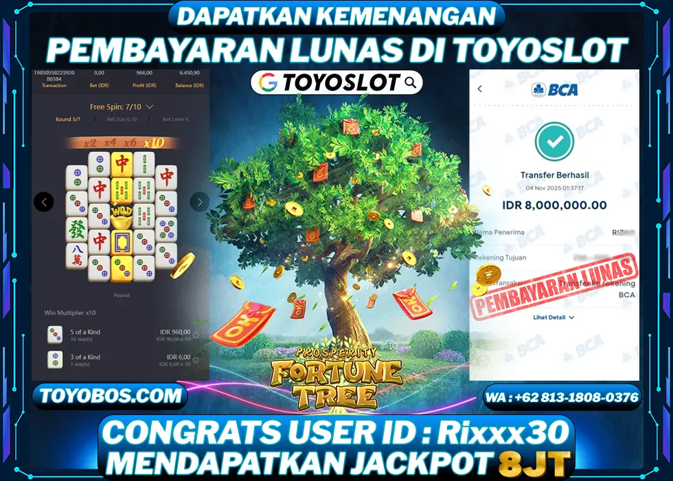 TOYOSLOT - BUKTI KEMENANGAN Prosperity Fortune Tree Rp8,000,000,- LUNAS